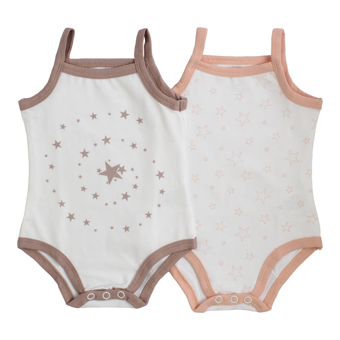 Spaghetti Strap Bodysuit - Undershirt | Star Pattern with trim | Girl 2 Pak | Petit Clair