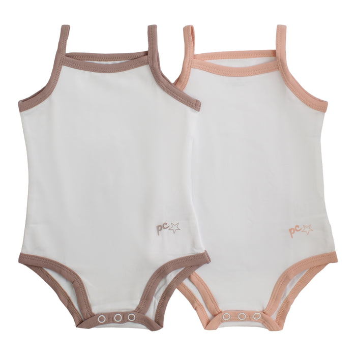 Spaghetti Strap Bodysuit - Undershirt | White with Pink Trim | Girl 2 Pak  | Petit Clair