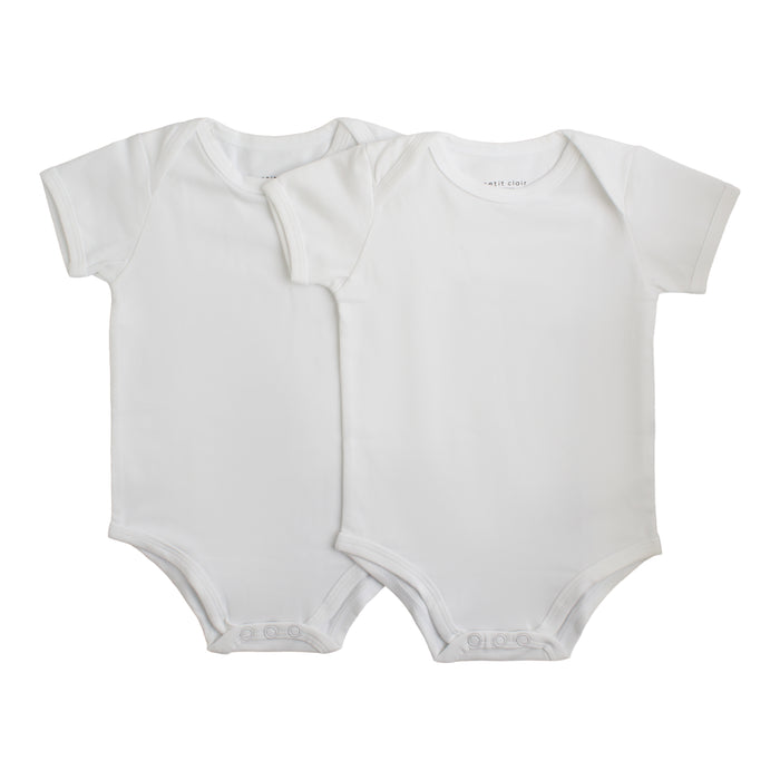 Short Sleeve Bodysuit - Undershirt | Basic White 2 pak | Petit Clair