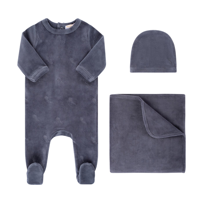 Baby Boy Footie + Hat | Embroidered Kite | Dusty Blue | Tricot Bebe | AW22