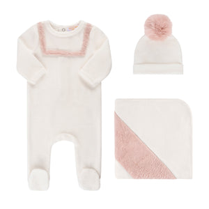 Baby Girl Layette Set | Fur Accent | Pink | Tricot Bebe | AW22