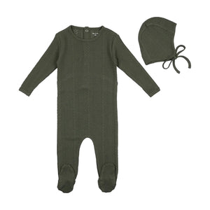 Baby Boy Footie + Bonnet | Cable Weave | Hunter | Bee and Dee | AW22