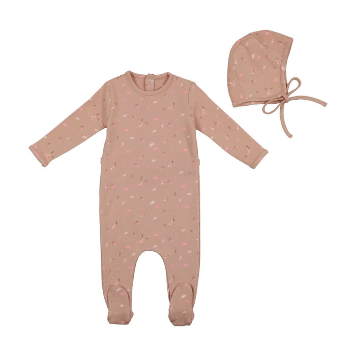 Baby Girl Footie + Bonnet | Floral Cotton | Rose Blush | Bee and Dee | AW22