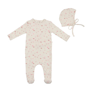 Baby Girl Footie + Bonnet | Floral Cotton | Rose Blush/White | Bee and Dee | AW22
