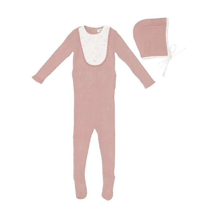Baby Girl Footie + Bonnet | Knit Print Bib | Cloud Pink | Bee and Dee | AW22