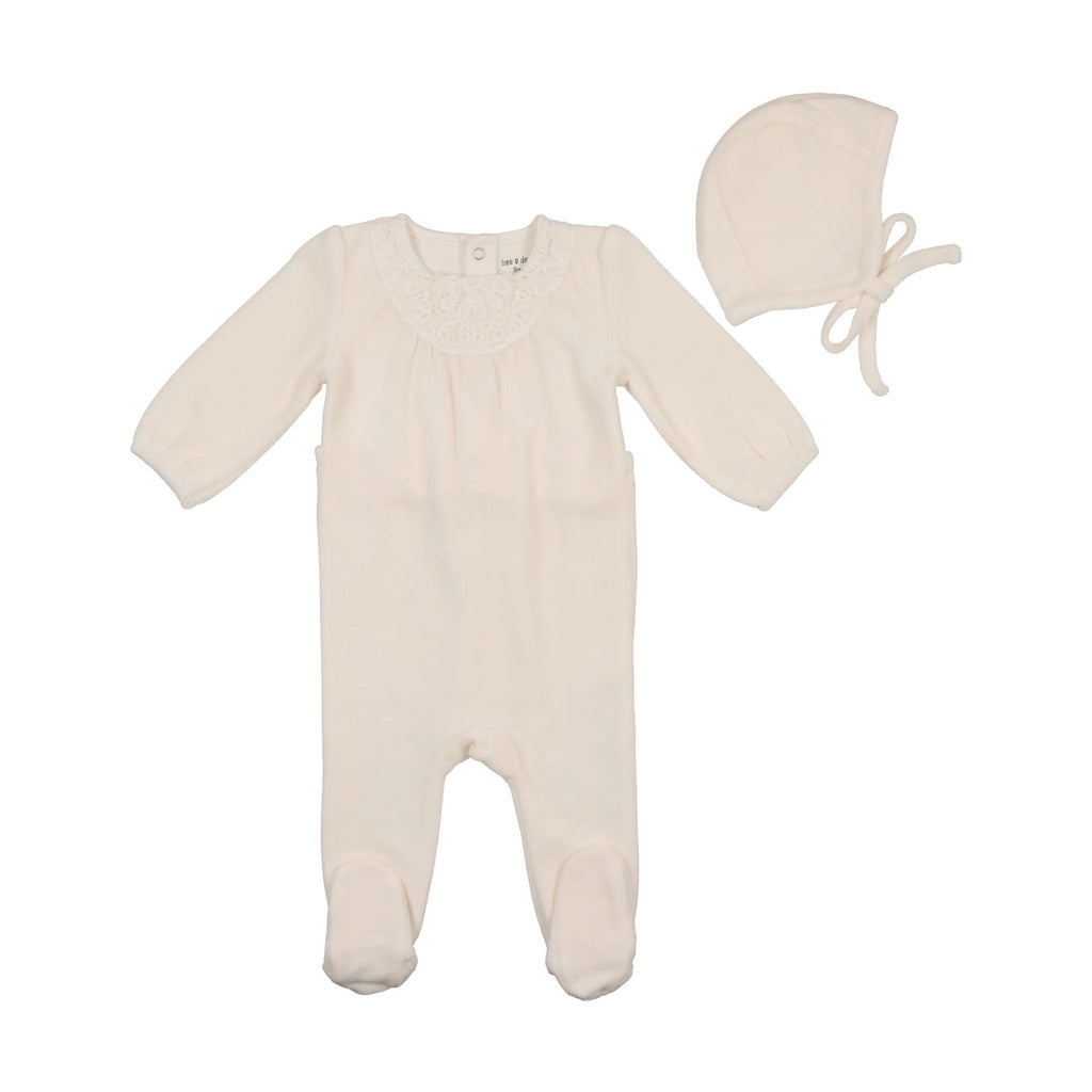 Baby Neutral Layette Set | Eyelet Velour | Ivory | Bee and Dee | AW22
