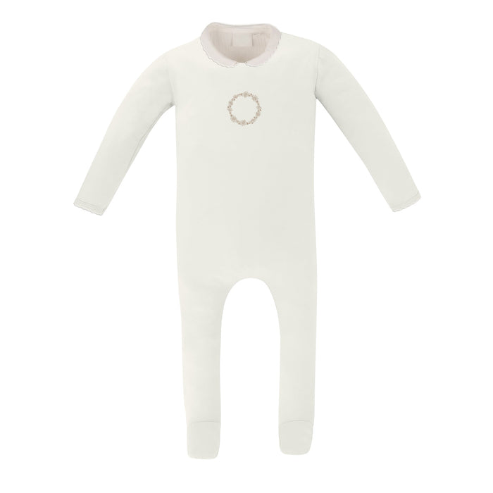 Baby Boy Footie | 1x1 Jersey Cotton | Embroidered Wreath | Gold/Ivory | Ely's & Co. | SS23