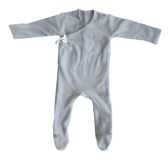 Baby Boy Footie | 1x1 Ribbed Cotton | Solid Kimono | Slate | Ely's & Co. | SS23
