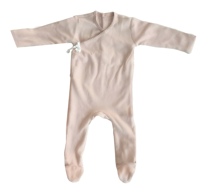 Baby Girl Footie | 1 x 1 Ribbed Cotton | Solid Kimono | Blush | Ely's & Co. | SS23