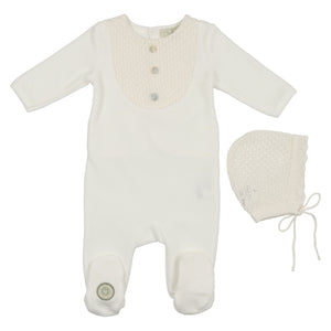 Baby Boy Footie + Bonnet | Knit for Nobility | Ivory | Mon Tresor | AW22