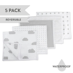 Waterproof Reversible Burp Clothes | 5 Pack | Grey  | Ely's & Co