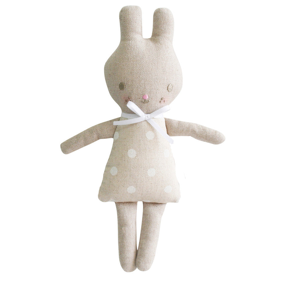 Baby Girl Rattle Doll | Bonnie Bunny | Linen | White Spot | Alimrose