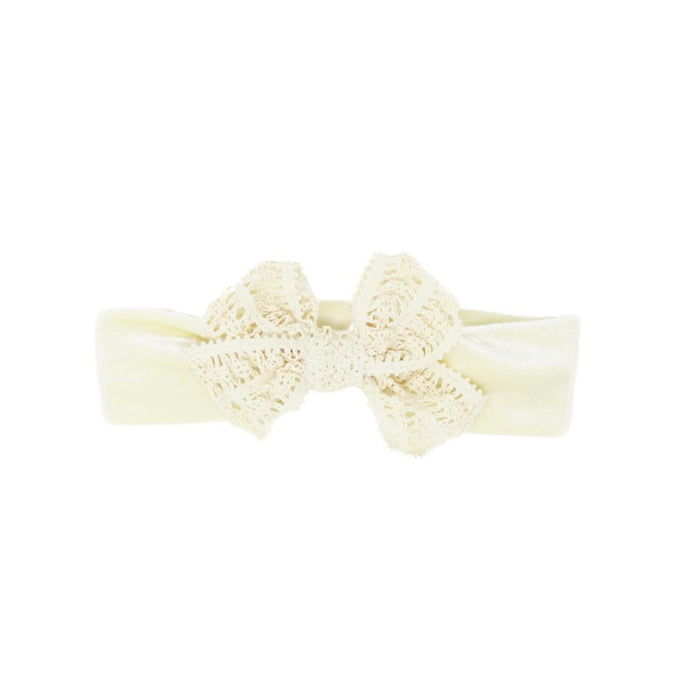 Baby Headband | Bandeau Bebe | Velvet and Lace | Cream (size small)