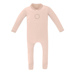 Baby Girl Footie | 1x1 Jersey Cotton | Embroidered Wreath | Gold/Blush | Ely's & Co. | SS23