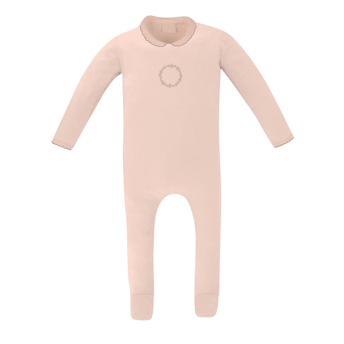 Baby Girl Footie + Bonnet | 1x1 Jersey Cotton | Embroidered Wreath | Gold/Blush | Ely's & Co. | SS23
