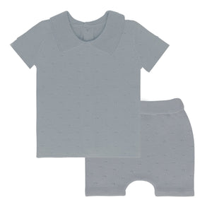 Baby Boy 2 Piece Set | Pointelle | Short Sleeve | Dusty Blue | Ely’s & Co. | SS23