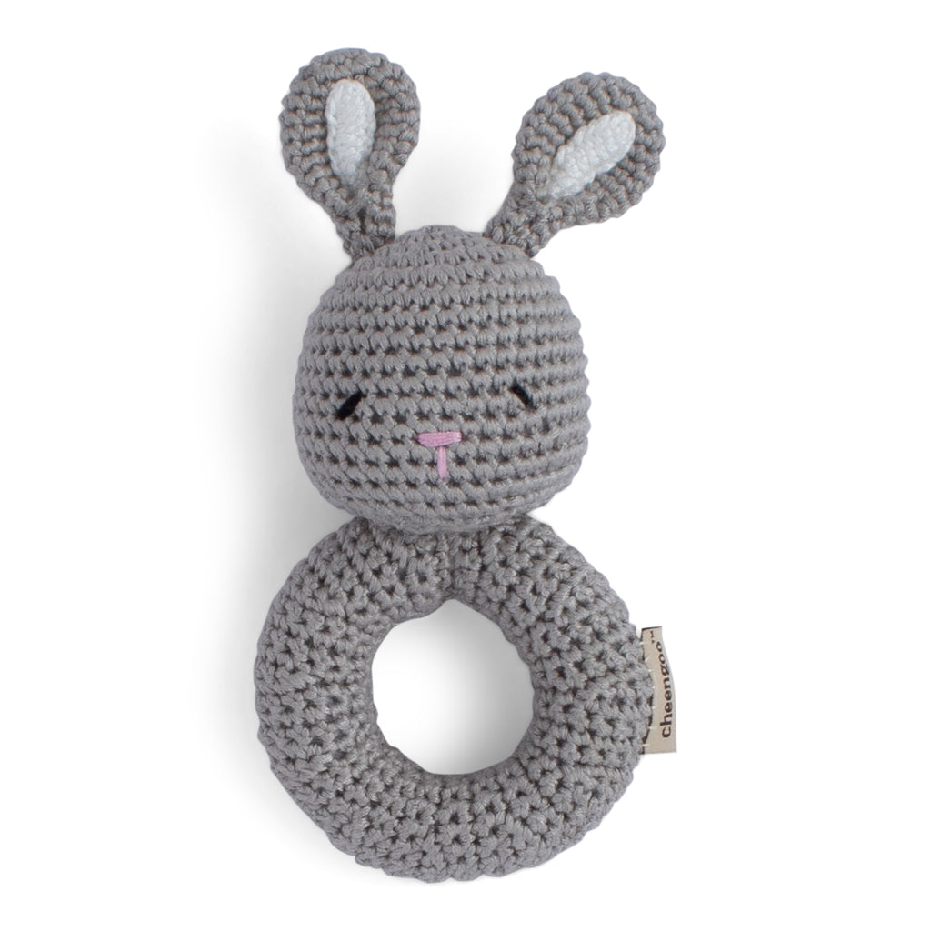 Grey bunny, crocheted rattle.