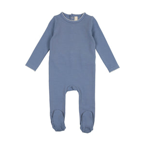 Baby Boy Footie | Scallop Edge | Blue with White Trim | Lil Legs | SS23