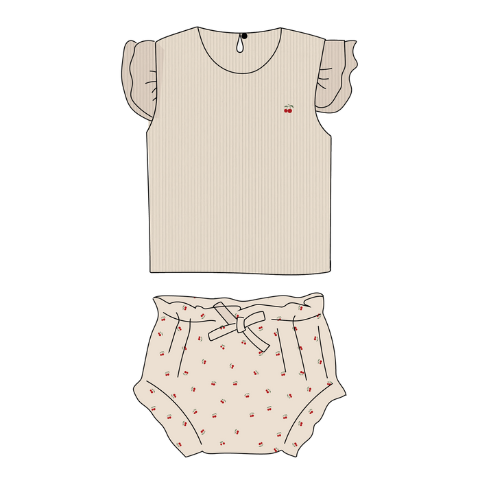 Baby Girl Bloomer Set | Terry/Ribbed | Cherry | Red/Cream | Ely’s & Co. | SS23