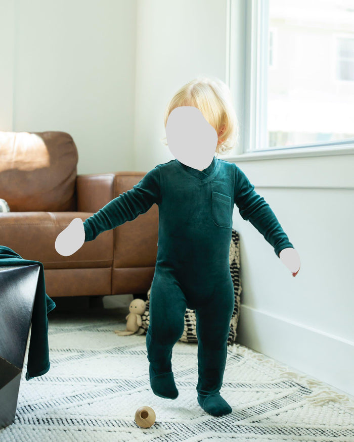 Baby Boy Footie | Velour Tracksuit | Hunter | Cuddle & Coo | AW22