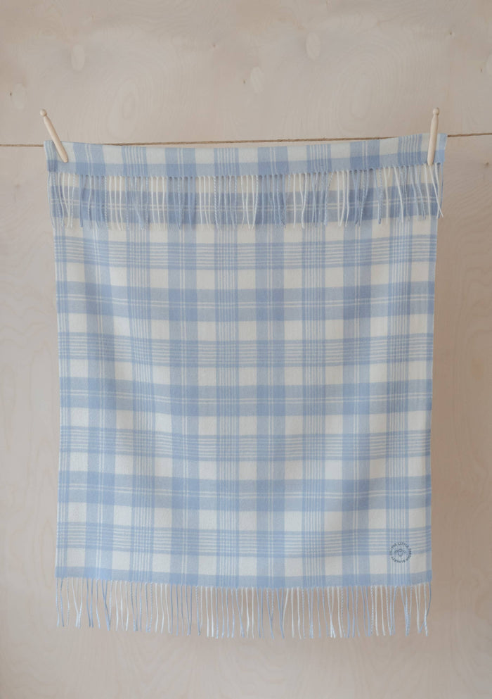 Lambswool Baby Blanket in Powder Blue Check | The Tartan Baby Blanket
