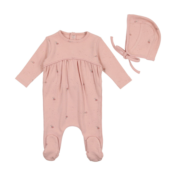 Baby Girl Footie + Bonnet | Tulip Wishing Flower Print | Pink | Bee and Dee | SS23