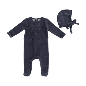 Baby Boy Footie + Bonnet | Center Smock | Blue | Bee and Dee | AW22