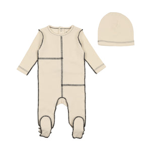 Baby Boy Footie + Beanie | Contrast Stitch | Cream | Bee and Dee | SS23