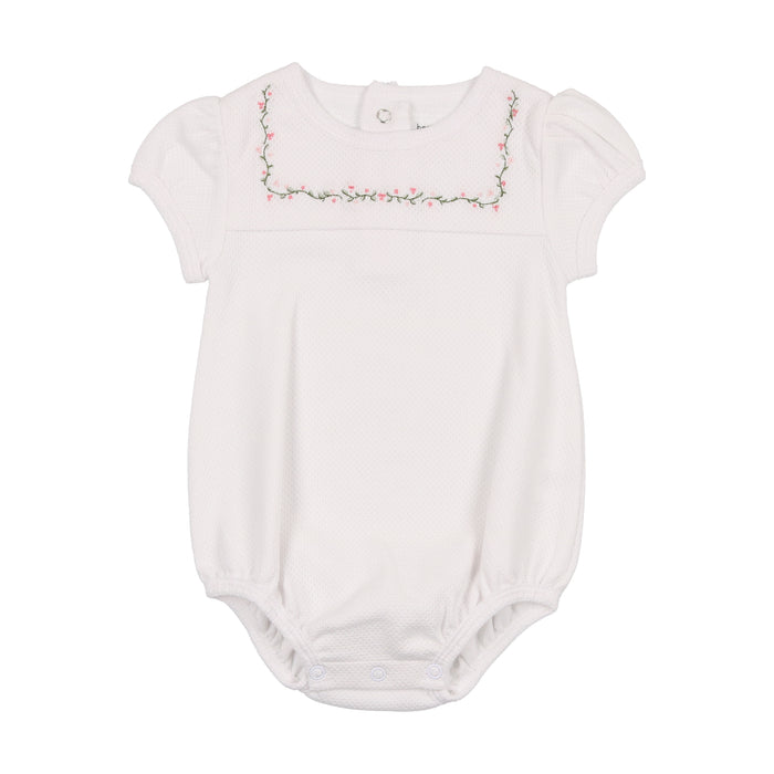 Baby Girl Bubble | Romper | Embroidered | Snow White with Pink Vines | Bee and Dee | SS23