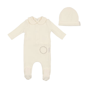 Baby Boy Footie + Bonnet | French Script | Ivory | Bee and Dee | SS23