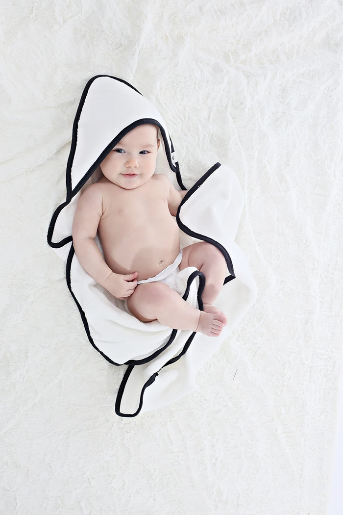 Baby Hooded Towel | White Towel/Black Trim | Lil Legs