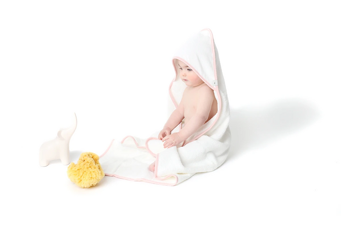 Baby Hooded Towel | White Towel/Pink Trim | Lil Legs