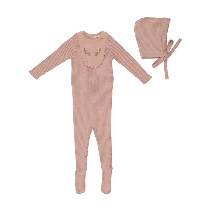 Baby Girl Knit Layette Set | Embroidered Bib | Pink | Bee and Dee | AW22