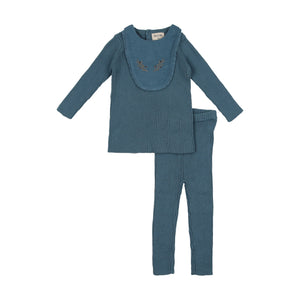 Baby 2 Piece Knit Set | Embroidered Bib | Blue | Bee and Dee | AW22