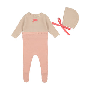 Baby Girl Footie + Bonnet | Knit Collection | Pink Tint Colorblock | Bee and Dee | SS23