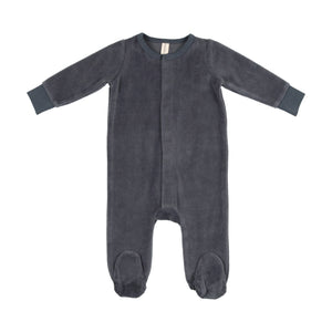 Baby Boy Footie | Velour Ribbed Logo | Slate | Lil Legs | AW22