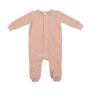 Baby Girl Footie | Velour Ribbed Logo | Light Blush | Lil Legs | AW22