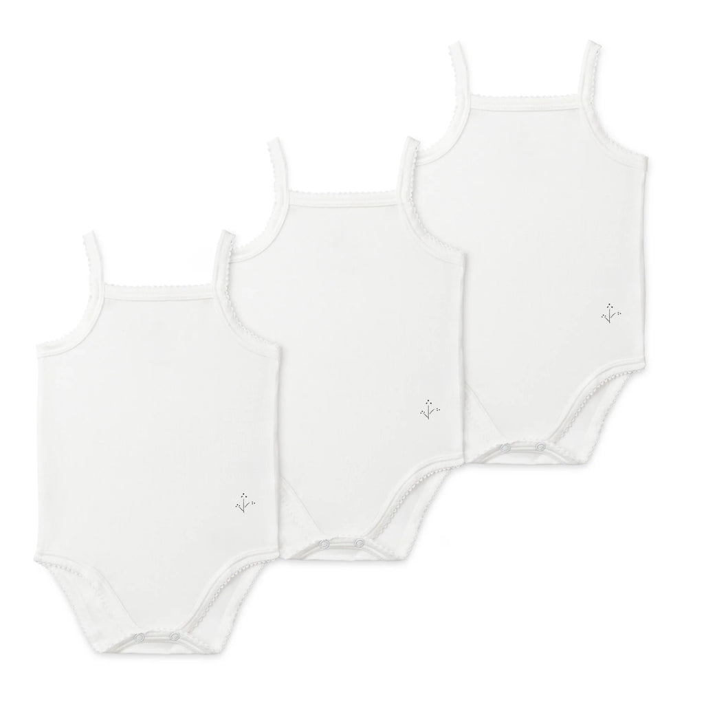 Spaghetti Strap Girl Bodysuit - Undershirt | Solid White Scallop | 3 Pack | Lilette