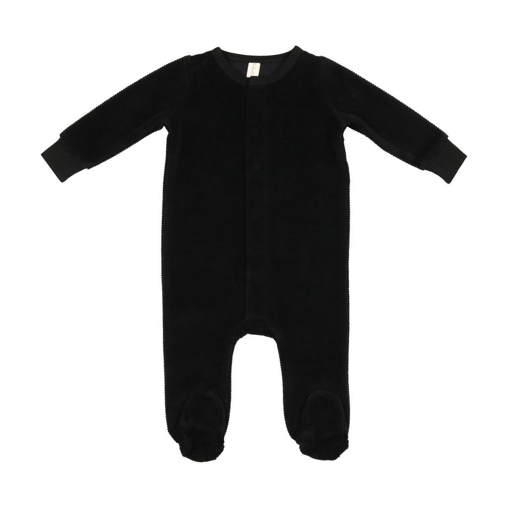 Baby Boy Footie | Velour Ribbed Logo | Black | Lil Legs | AW22