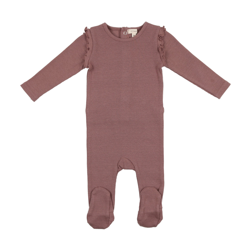Baby Girl Footie | Ruffle Ribbed | Berry | Lil Legs | AW22