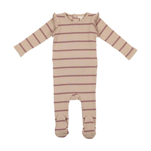 Baby Girl Footie + Bonnet | Ruffle Ribbed | Berry Stripe | Lil Legs | AW22