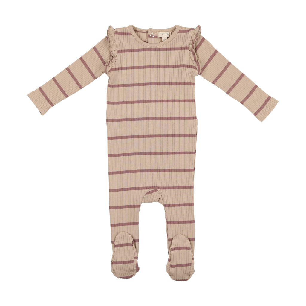 Baby Girl Footie | Ruffle Ribbed | Berry Stripe | Lil Legs | AW22
