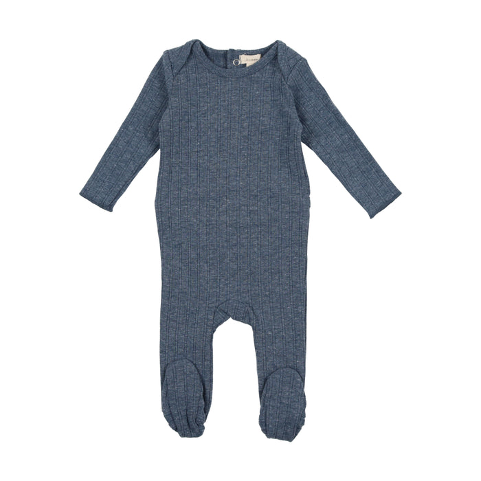 Baby Boy Footie + Beanie | Double Ribbed | Heather Blue | Lil Legs | AW22