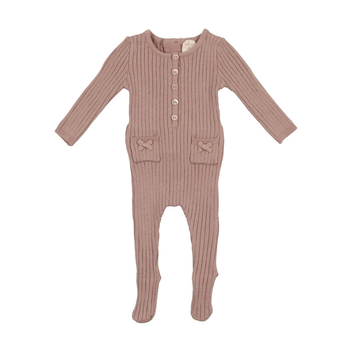 Baby Girl Footie + Bonnet | Knit | Dusty Mauve | Lil Legs | AW22