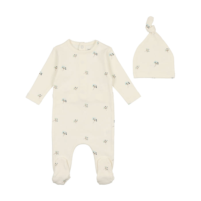 Baby Boy Layette Set | Little Buds Print | Ivory with Blue Buds | Bee and Dee | SS23