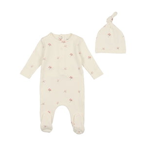 Baby Girl Layette Set | Little Buds Print | Ivory with Pink Buds | Bee and Dee | SS23