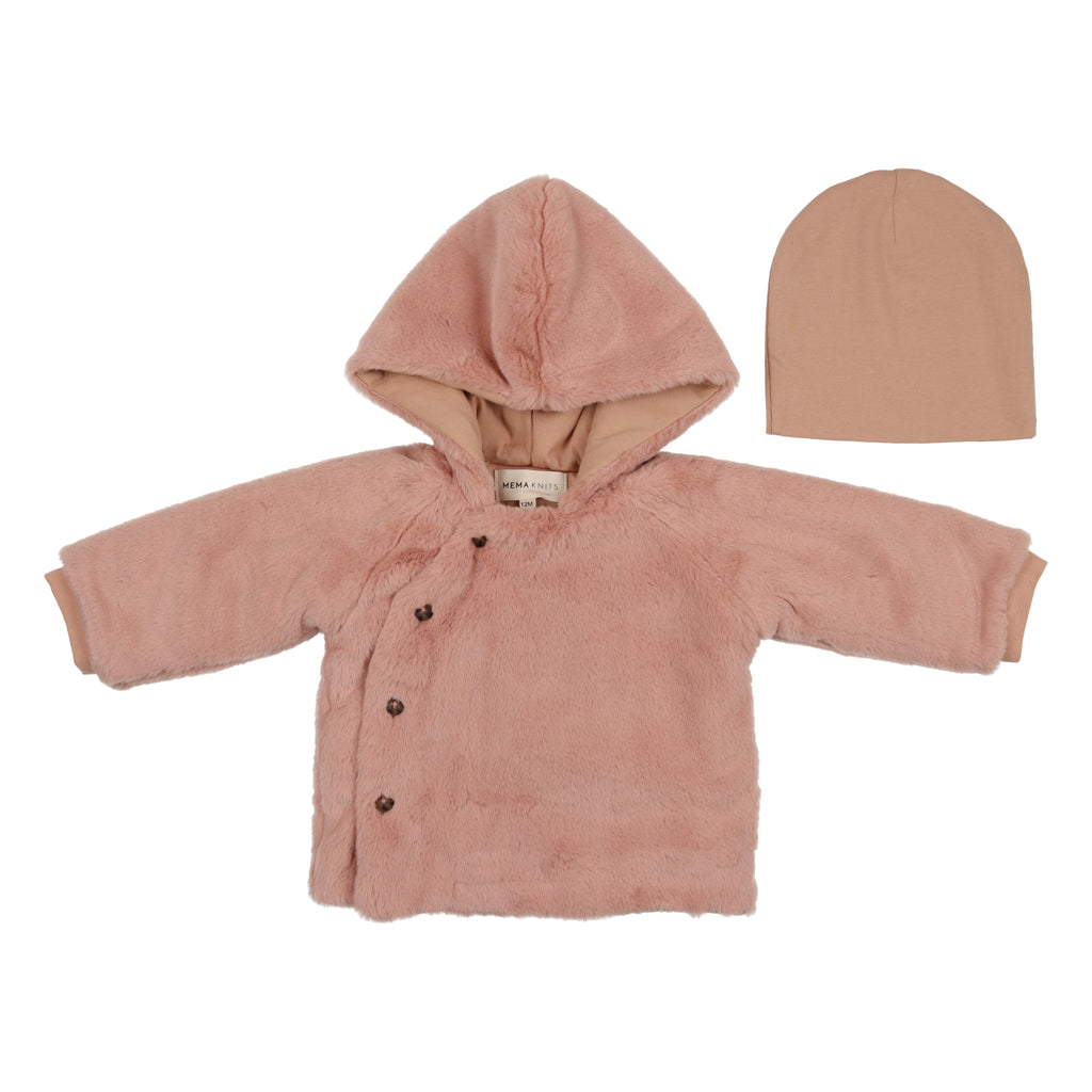 Baby Girl Jacket + Beanie | Fur | Pink | Mema | AW22