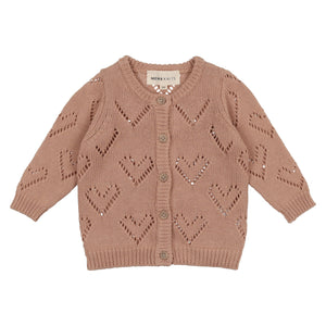 Baby 2 Piece Set | Pointelle Heart Cardigan + Embroidered Collar Romper  | Pink\Pink | Mema | AW22