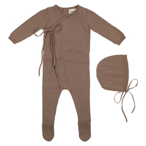 Baby Boy Footie + Bonnet | Knit Wrap | Taupe | Mema | AW22