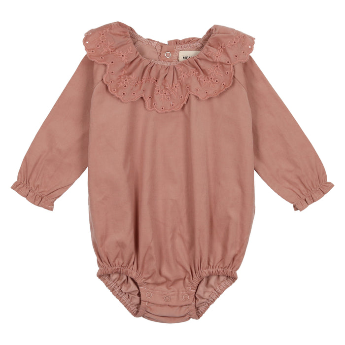 Baby 2 Piece Set | Pointelle Heart Cardigan + Embroidered Collar Romper  | Pink\Pink | Mema | AW22